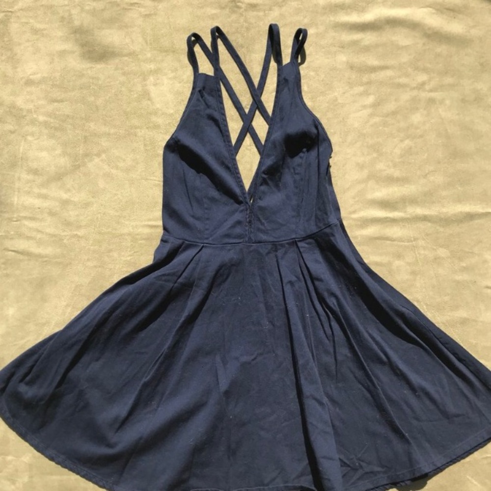 V-Cut Navy Blue Dress